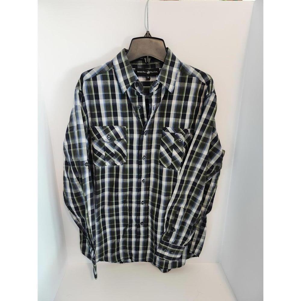 Beverly Hills Polo Club Men's Casual Plaid Shirt Size M Blue Green